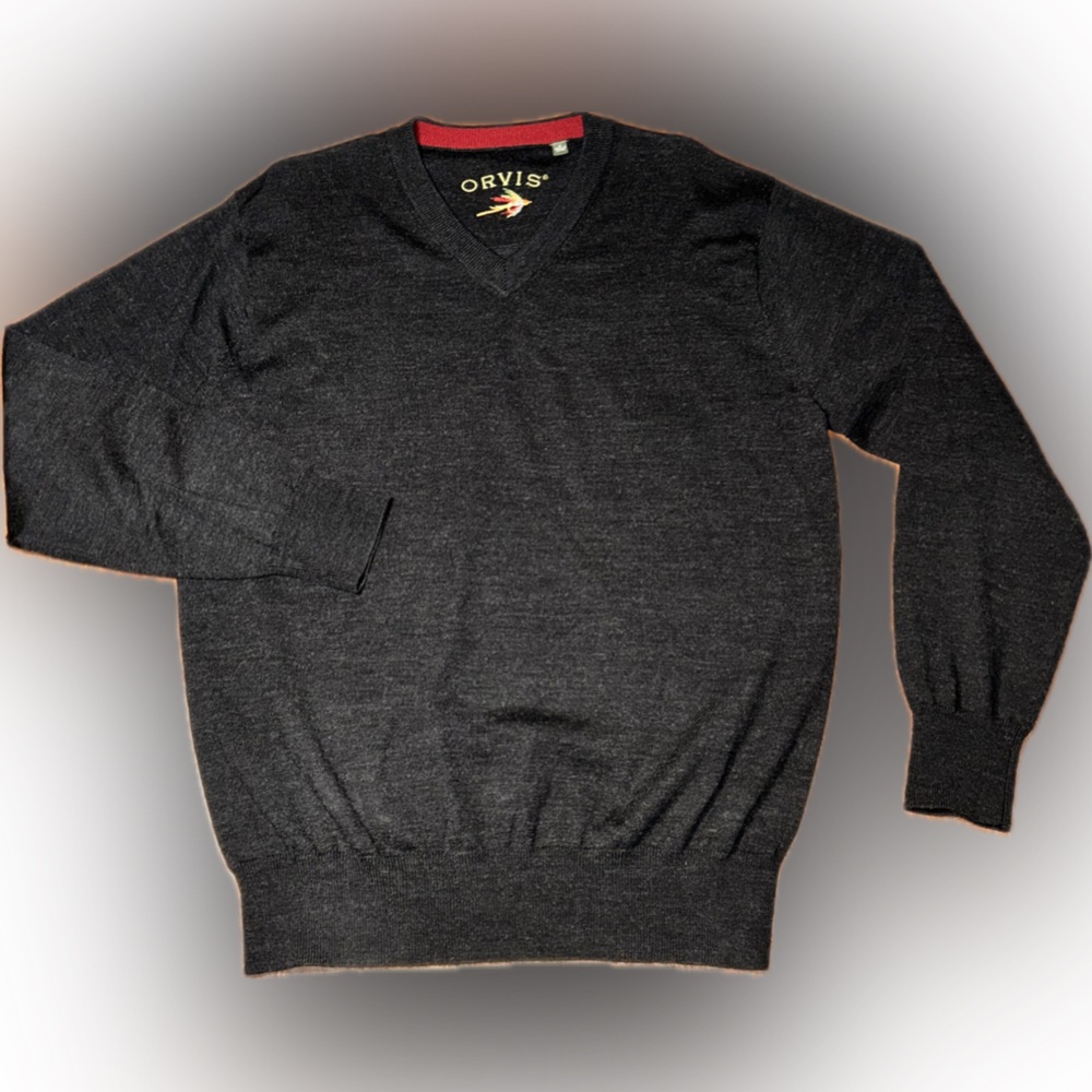 Orvis Men's Black Merino Wool V-Neck Quiet Luxury Classic Sweater Shirt M